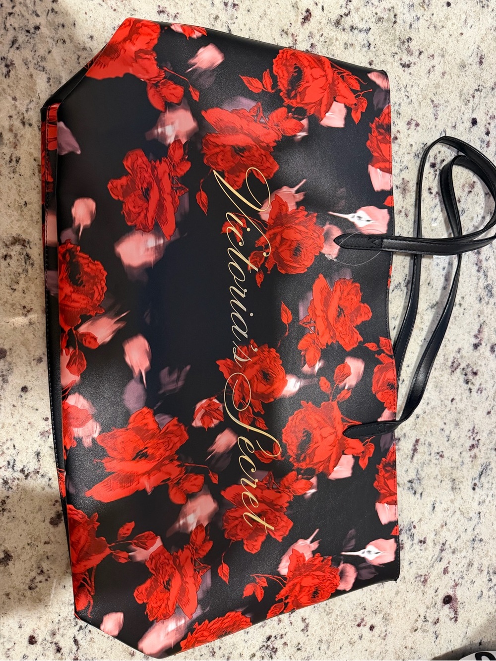 Victoria's Secret Black Tote with Red Floral Print